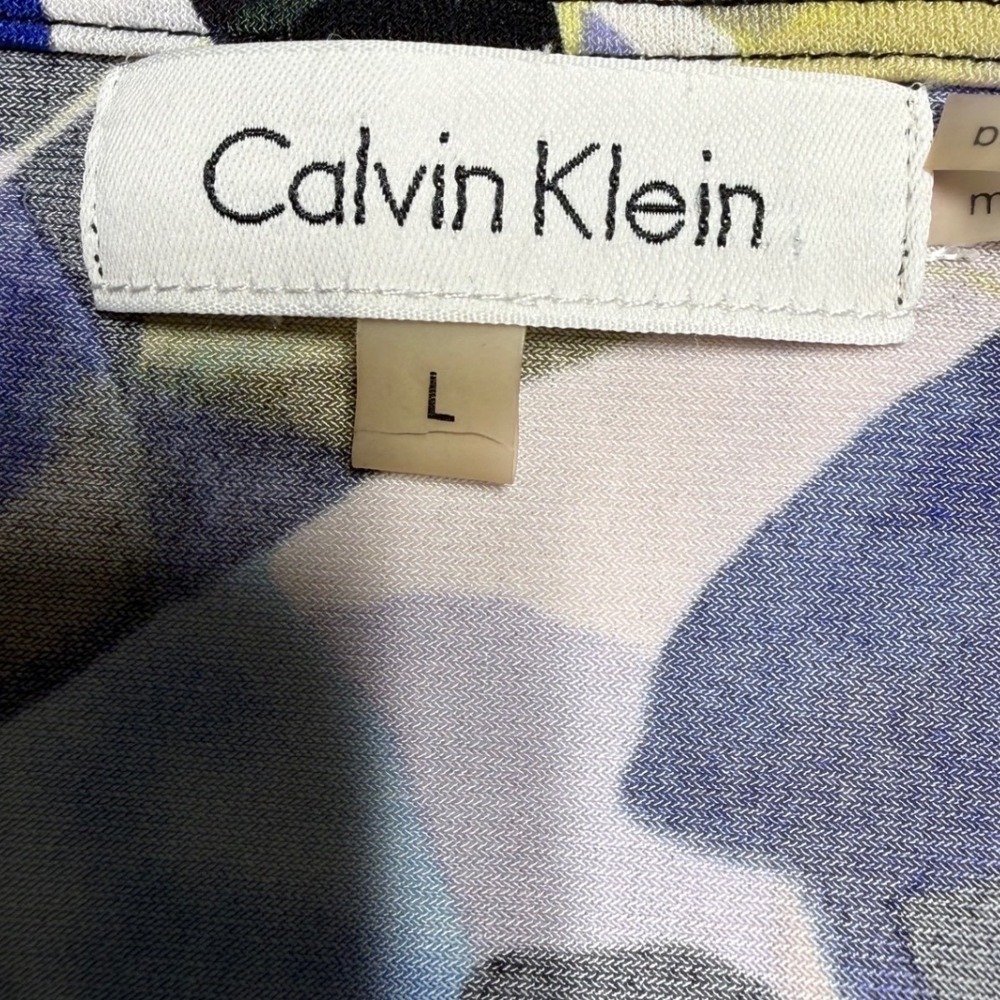 Calvin Klein L Blue Abstract Floral Cowl Neck Sleeveless Blouse Top Professional - Picture 4 of 7